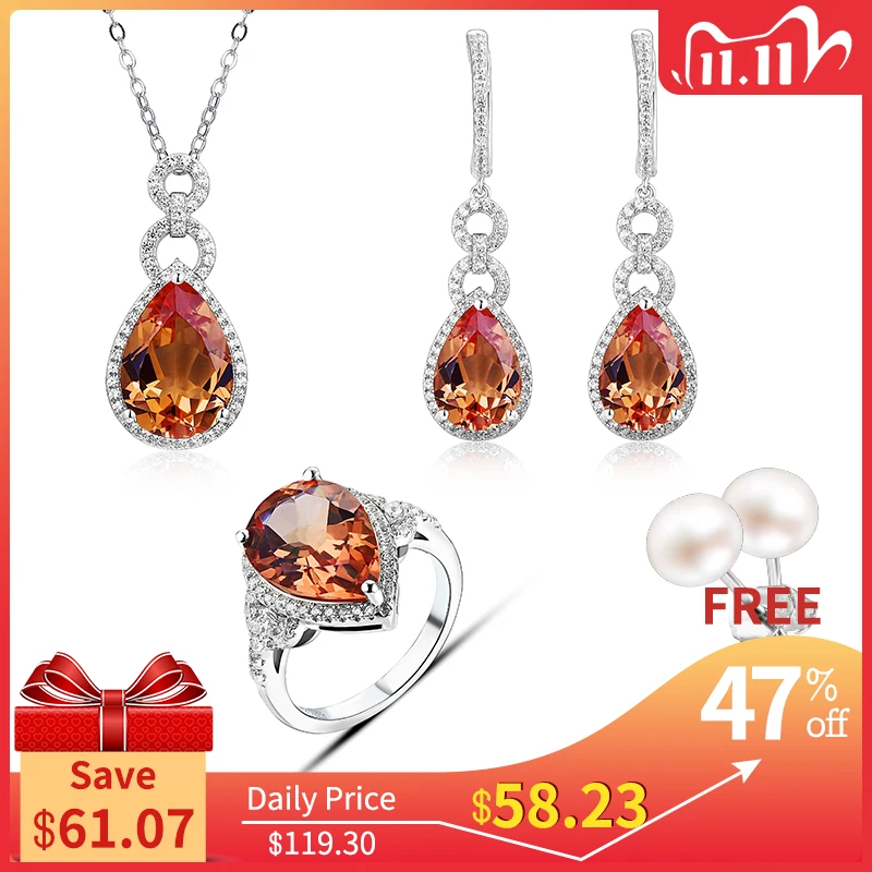 

Zultanite Sterling Silver Jewelry Set Pear Cut Created Zultanite Color Change Diaspore Mother's Days Gifts